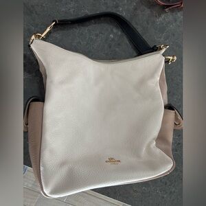 Coach logo cream/beige canvas and leather shoulder bag